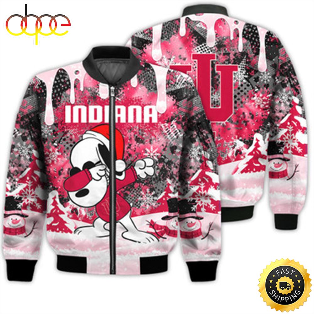 Indiana Hoosiers Snoopy Dabbing The Peanuts Sports Football American Christmas Dripping Matching Gifts Unisex 3D Bomber Jacket Okt7mo.jpg