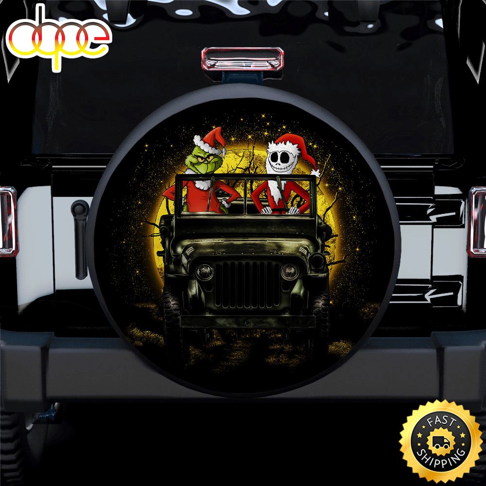 Jack Nightmare Before Christmas And Grinch Ride Jeep Moonlight Halloween Car Spare Tire Covers Gift For Campers E5vgiu