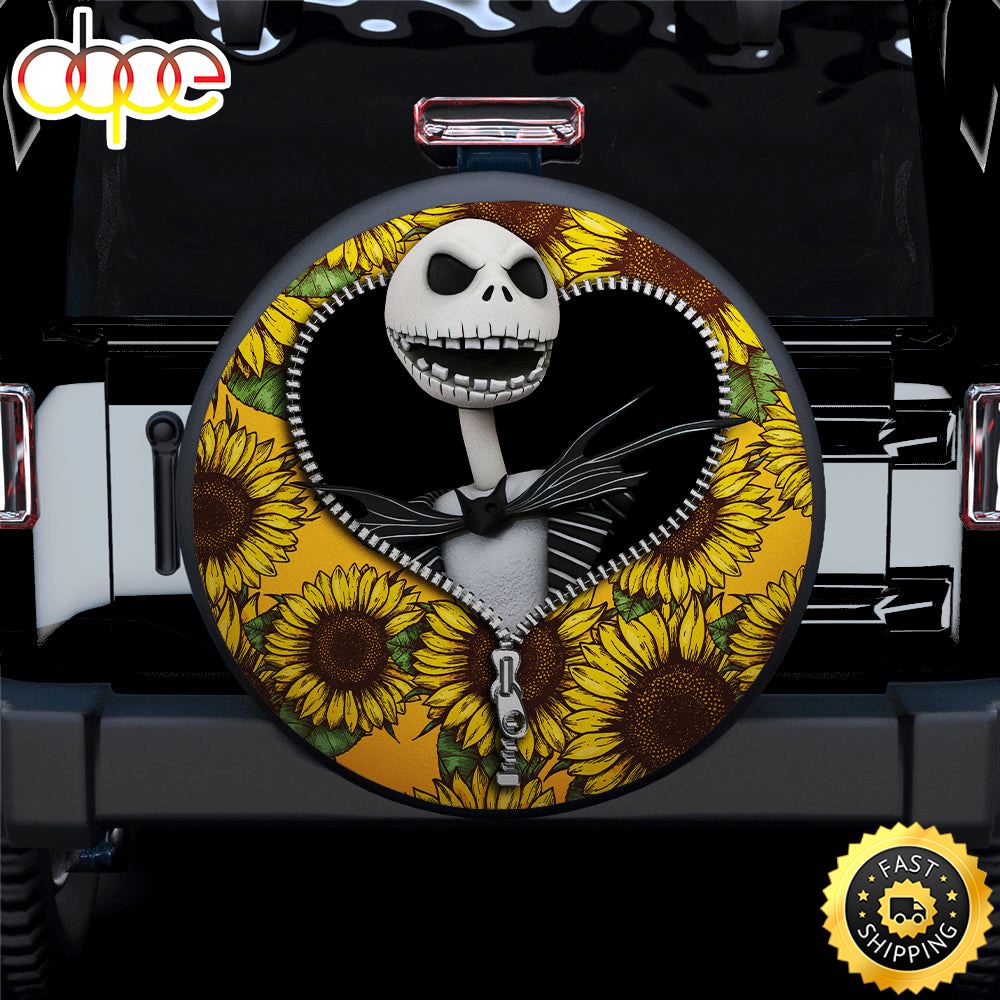 Jack Skellington Nightmare Before Christmas Sunflower Zipper Car Spare Tire Covers Gift For Campers Ui5imv
