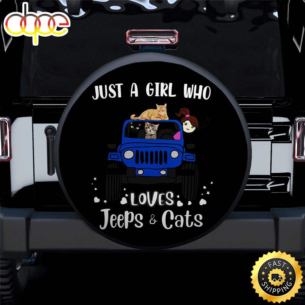 Just A Girl Who Love Jeep And Cat Blue Car Spare Tire Covers Gift For Campers Pduzls
