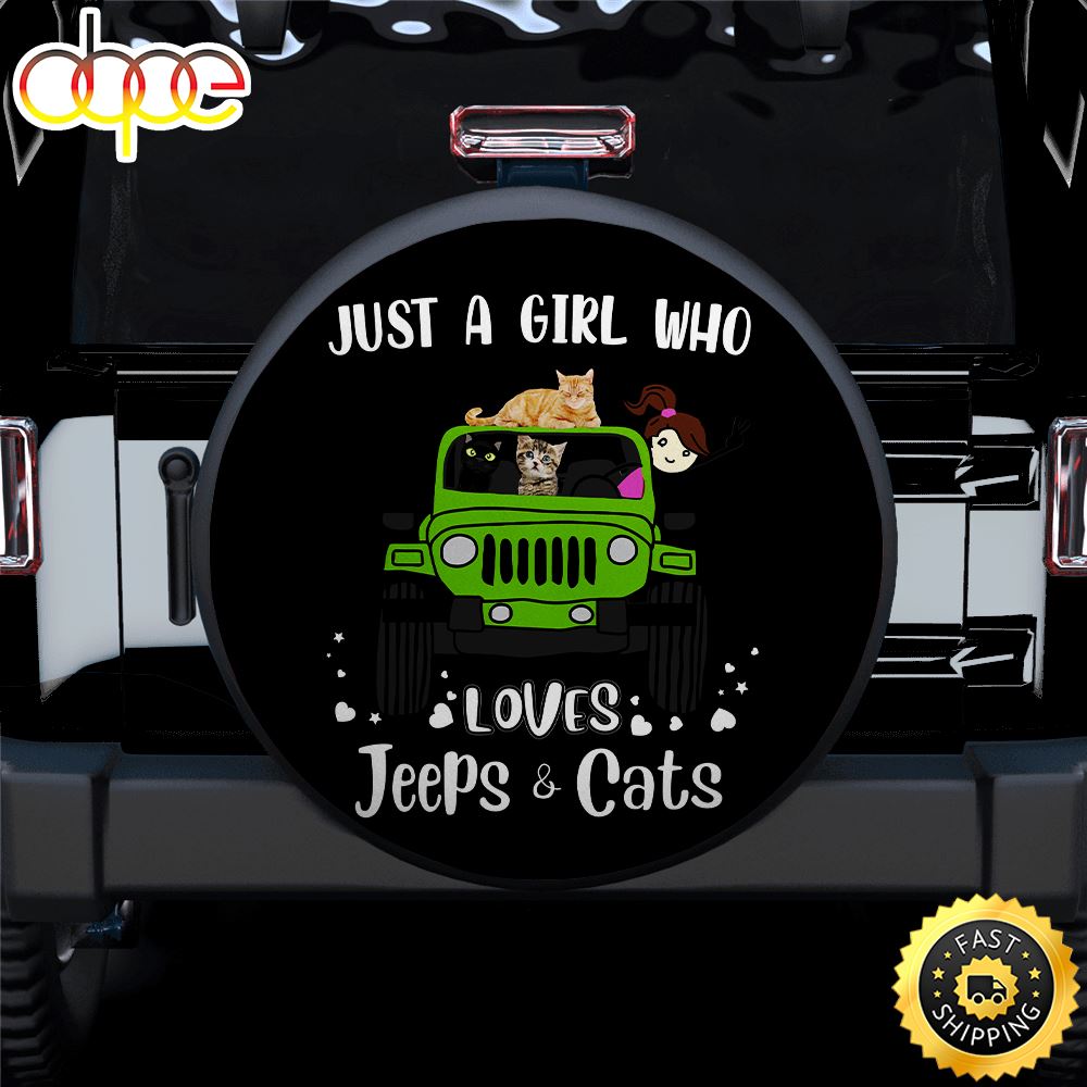 Just A Girl Who Love Jeep And Cat Green Car Spare Tire Covers Gift For Campers Zlpem1