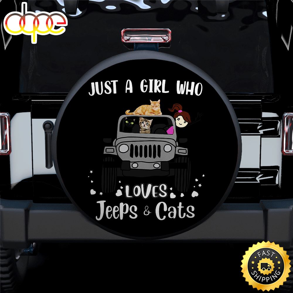 Just A Girl Who Love Jeep And Cat Grey Car Spare Tire Covers Gift For Campers A2dhgu
