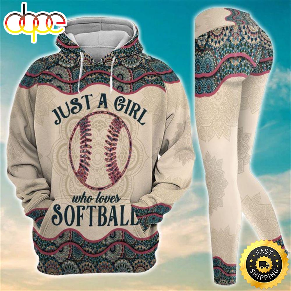 Just A Girl Who Loves Softball Mandala All Over Print Leggings Hoodie Set  Outfit For Women –