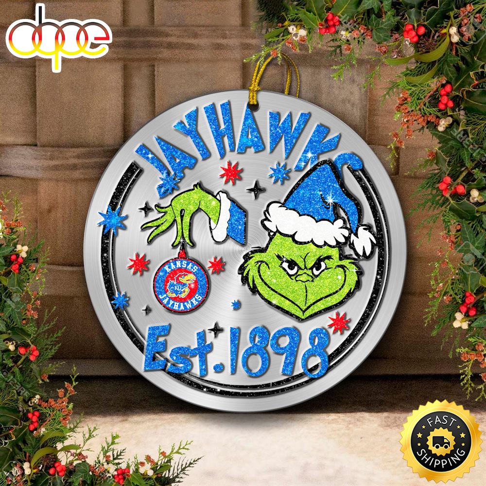 Kansas Jayhawks Grinch Circle Ornaments Christmas Lwrlpe