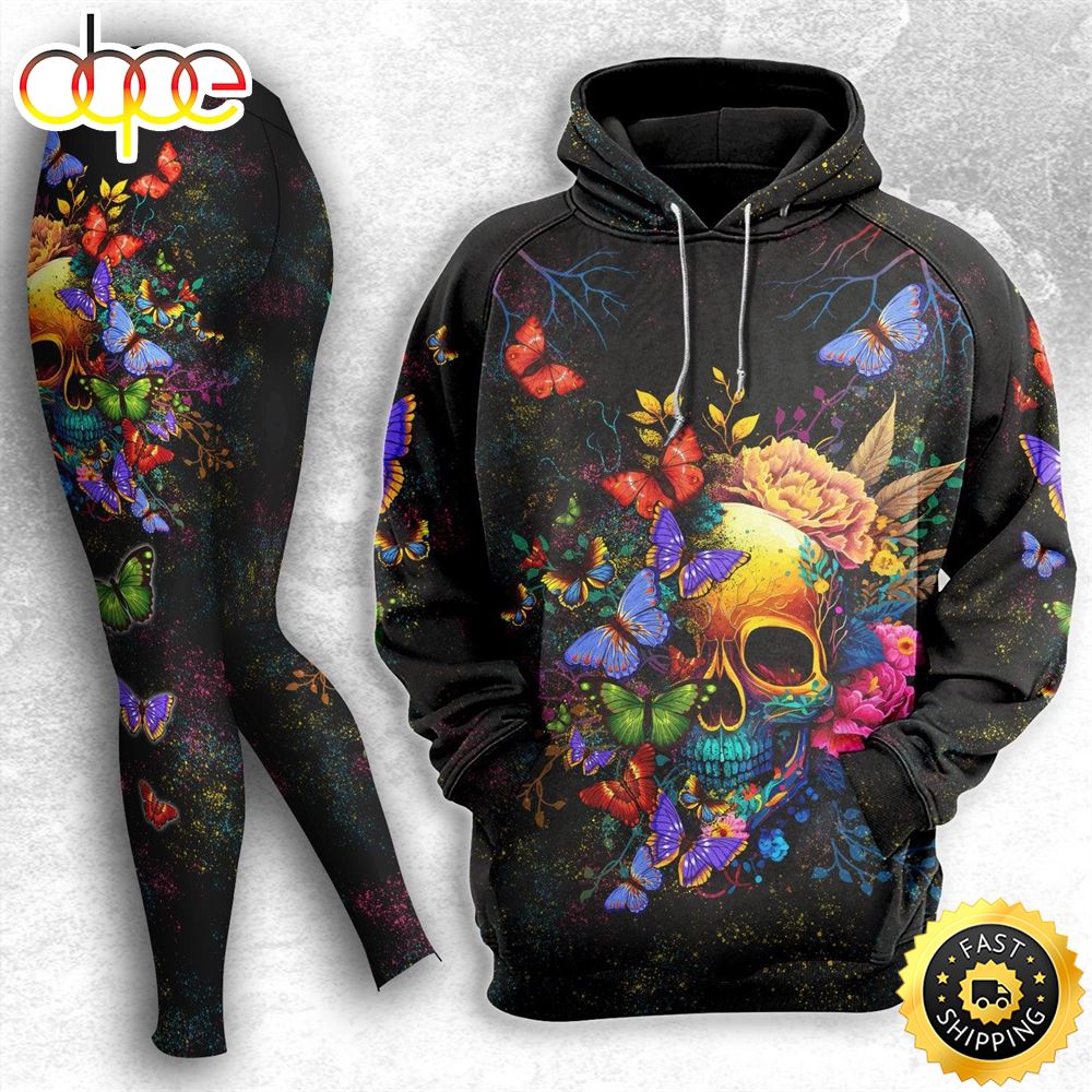 Lighning Skull Rose Butterfly Colorful Combo Hoodie and Leggings