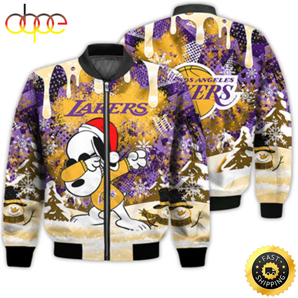 Los Angeles Lakers Snoopy Dabbing The Peanuts Sports Football American Christmas Dripping Matching Gifts Unisex 3D Bomber Jacket E61bv7.jpg
