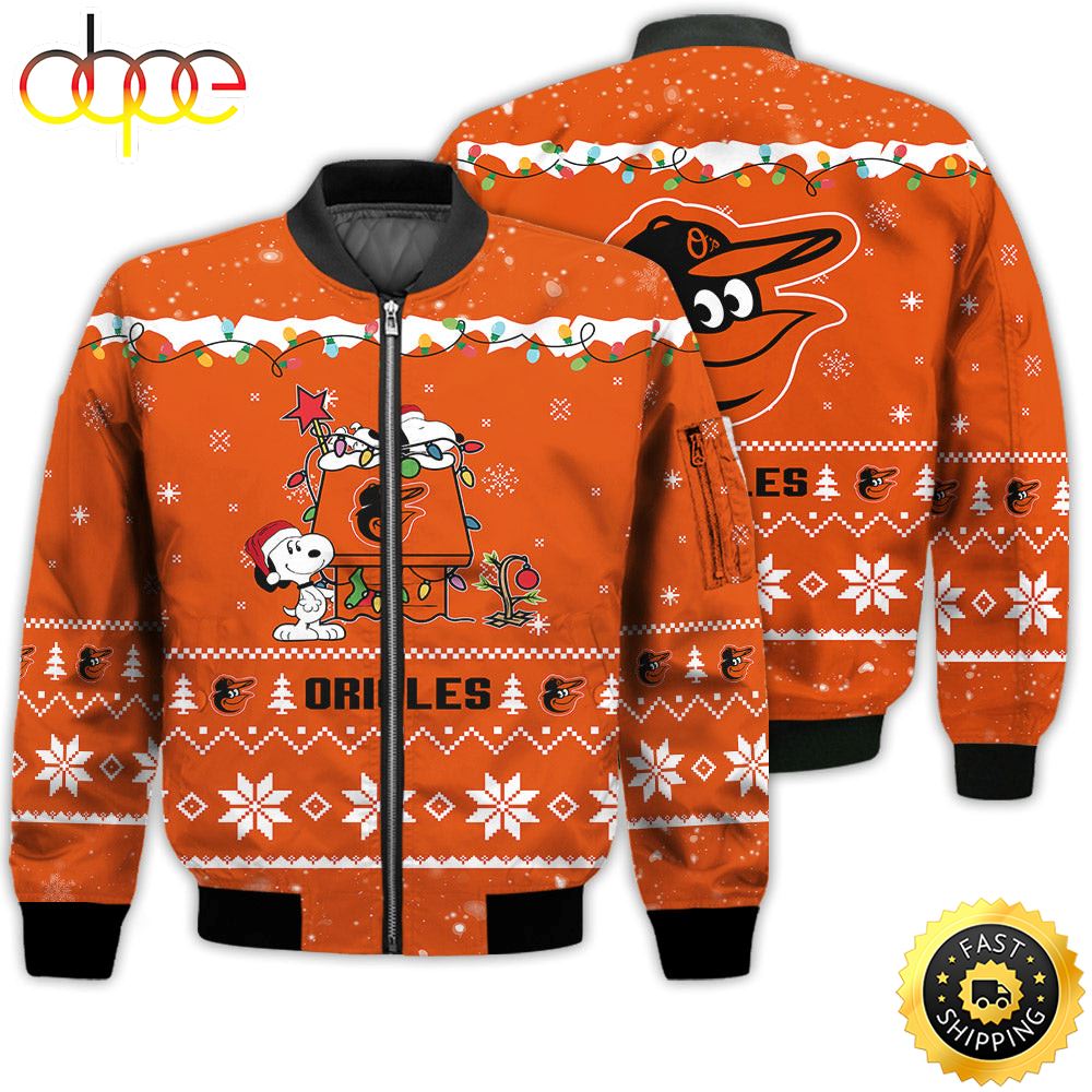 MLB Baltimore Orioles Snoopy Merry Christmas Bomber Jacket
