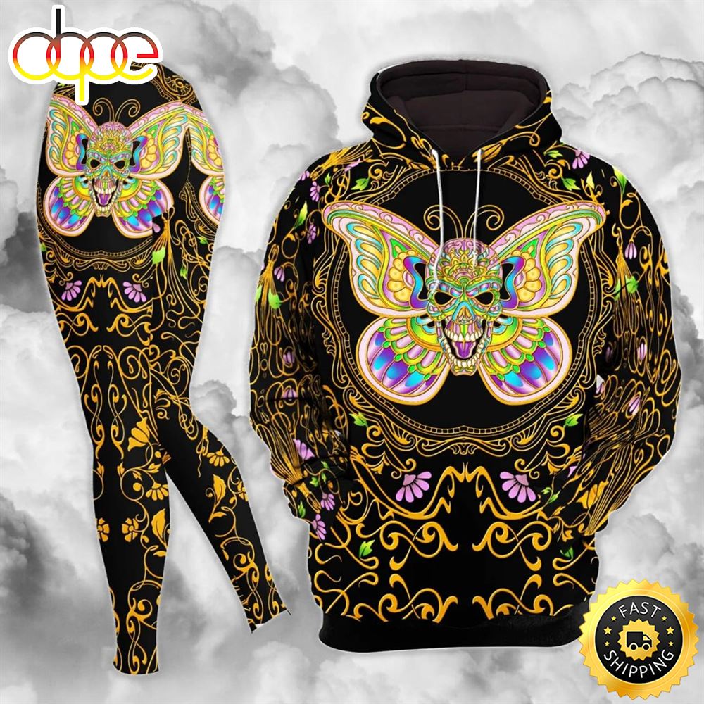 Mandala Golden Butterfly Skull Combo Hoodie And Leggings