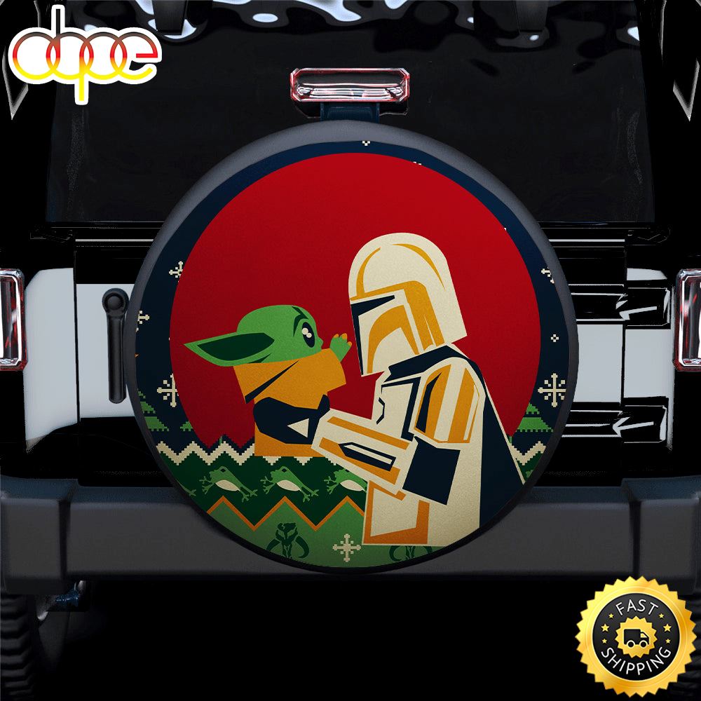 Mandalorian Holding Baby Yoda Car Spare Tire Covers Gift For Campers Aypefw
