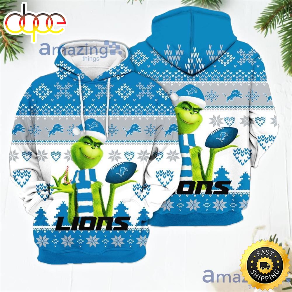 Merry Christmas 2023 Super Bowl American Grinch Cute Lions 3D Hoodie Christmas Gift For Men Women Imnsii
