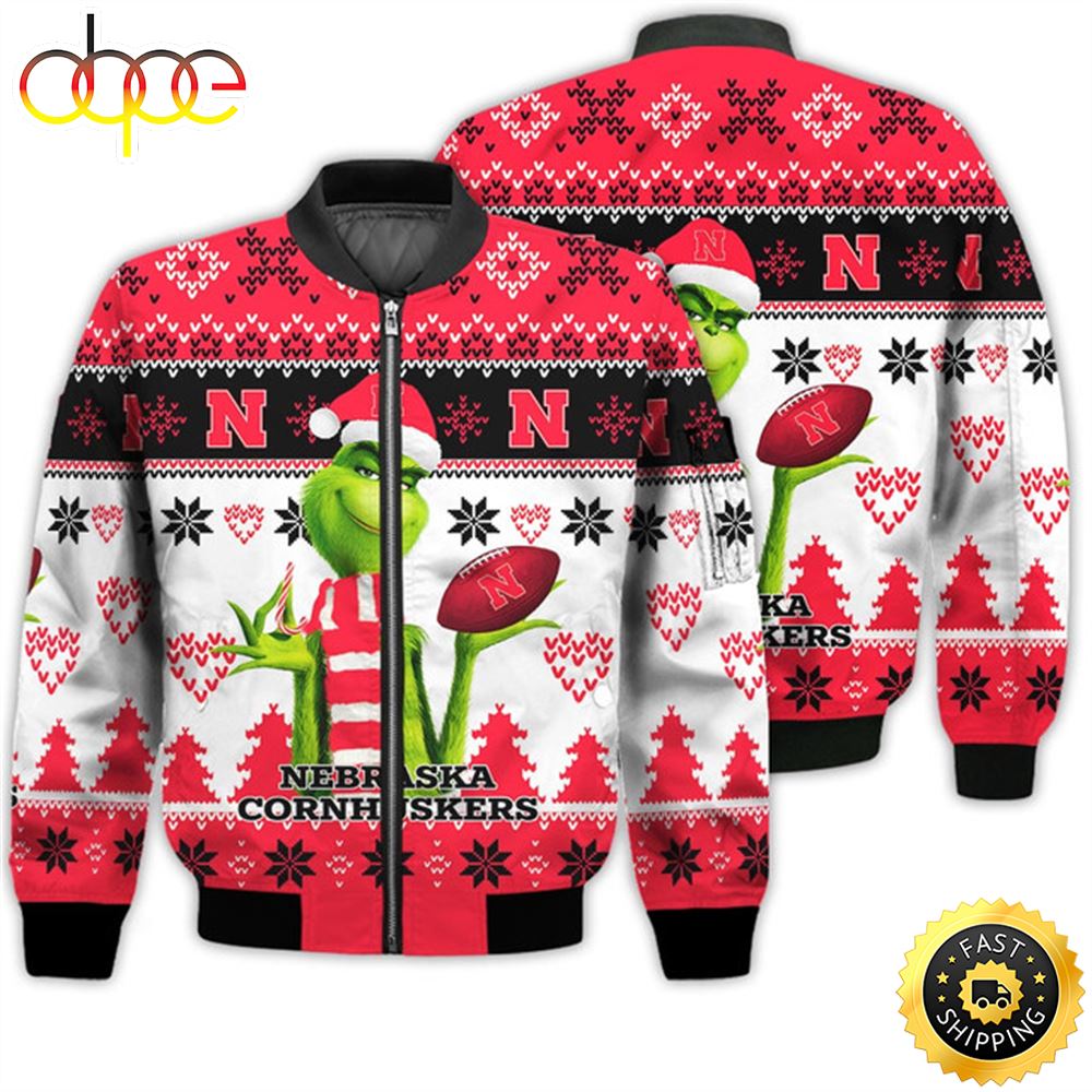 Merry Christmas 2023 Ugly Unisex National Collegiate Athletic Association American Grinch Cute Cornhuskers 3D Bomber Jacket Lb1qyc.jpg