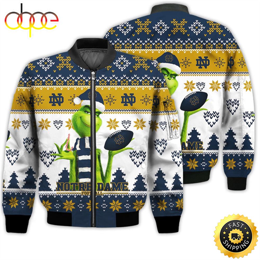 Merry Christmas 2023 Ugly Unisex National Collegiate Athletic Association American Grinch Cute Notre Dame Fighting Irish 3D Bomber Jacket A0yfzl.jpg