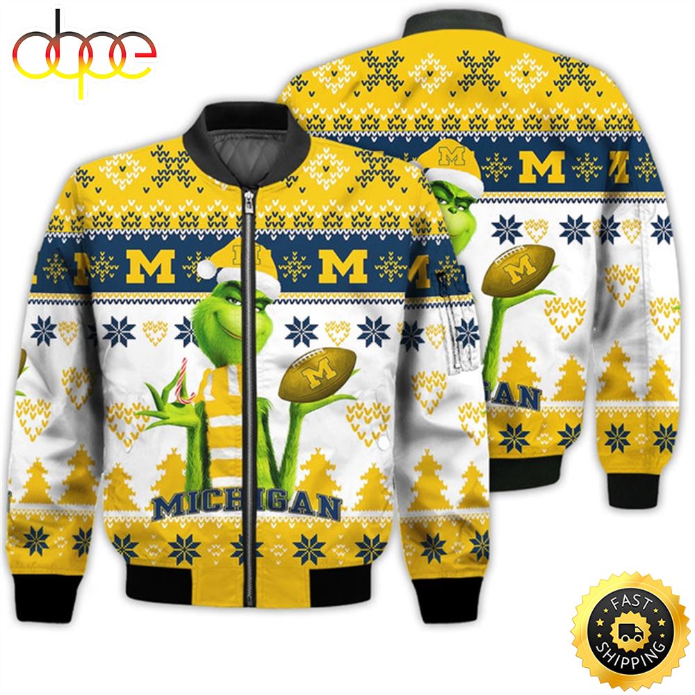 Merry Christmas 2023 Ugly Unisex National Collegiate Athletic Association American Grinch Cute Wolverines 3D Bomber Jacket Hsr5qi.jpg