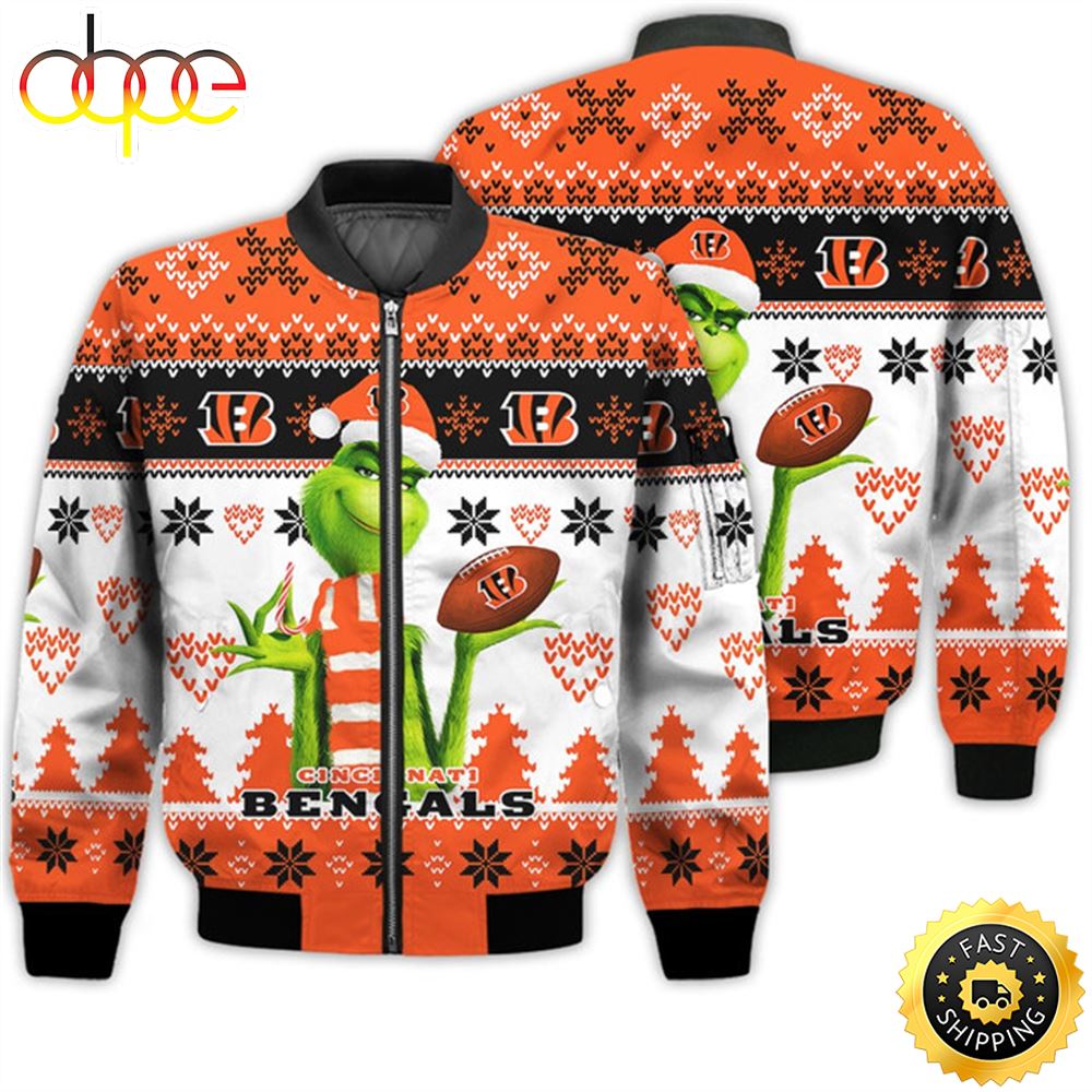 Merry Christmas 2023 Ugly Unisex Super Bowl American Grinch Cute Bengals 3D Bomber Jacket Erufhf.jpg