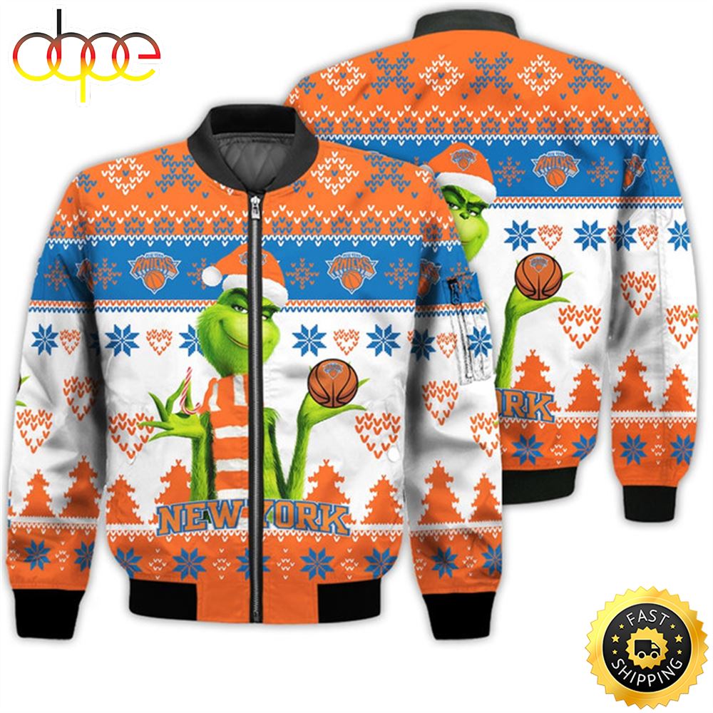 Merry Christmas 2023 Ugly Unisex The National Basketball Association American Grinch Cute Knicks 3D Bomber Jacket Tfzokp.jpg
