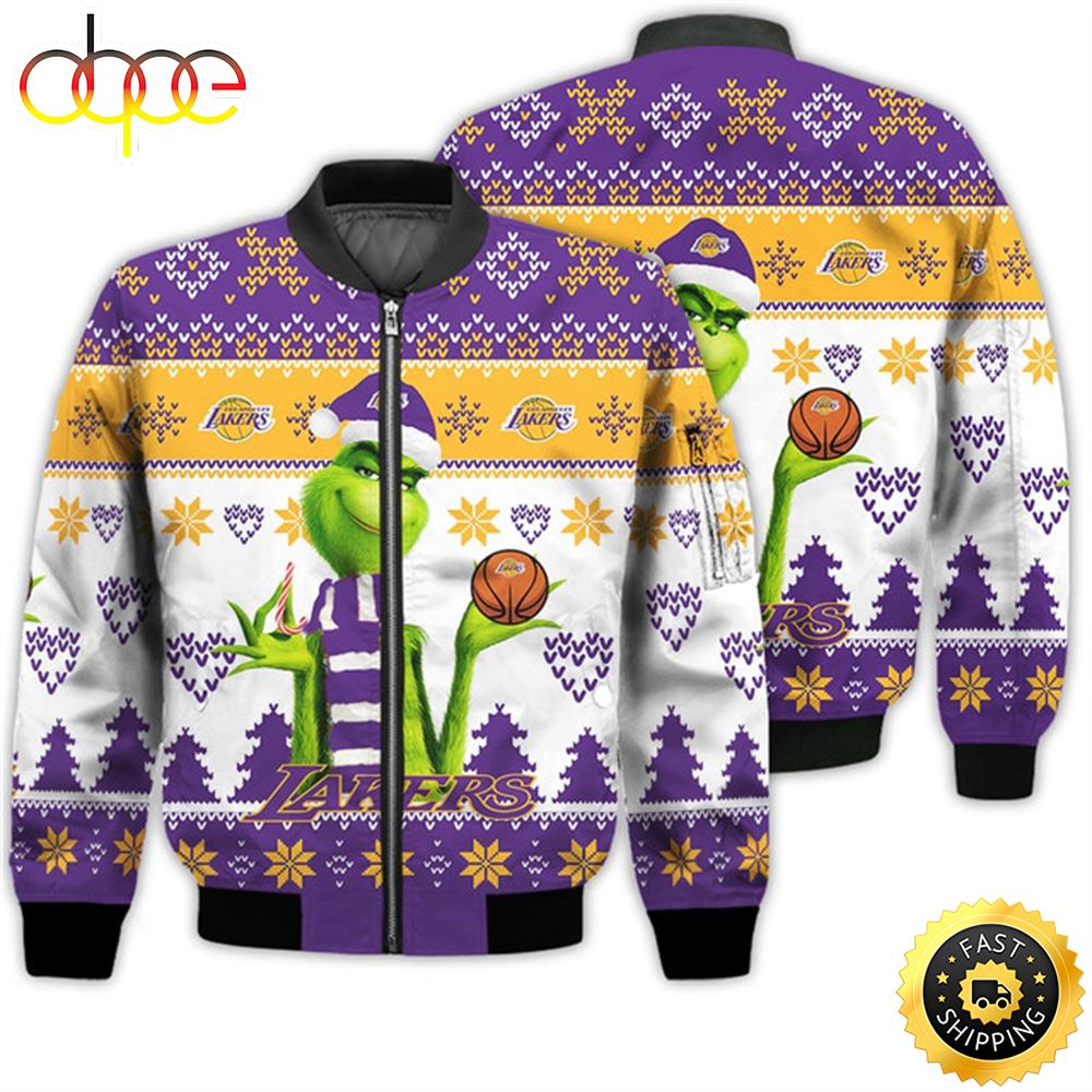 Merry Christmas 2023 Ugly Unisex The National Basketball Association American Grinch Cute Lakers 3D Bomber Jacket Oijdod.jpg