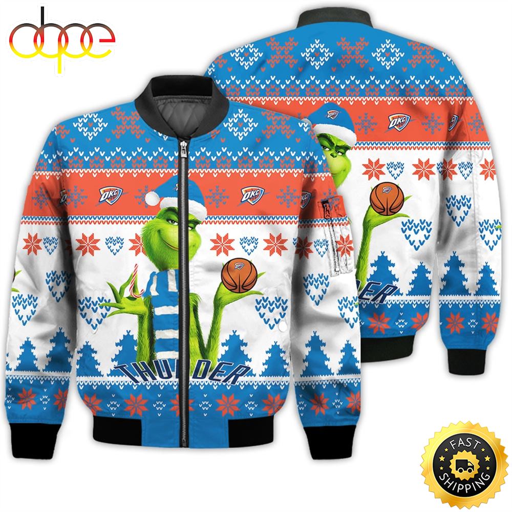 Merry Christmas 2023 Ugly Unisex The National Basketball Association American Grinch Cute Thunder 3D Bomber Jacket Cpghki.jpg