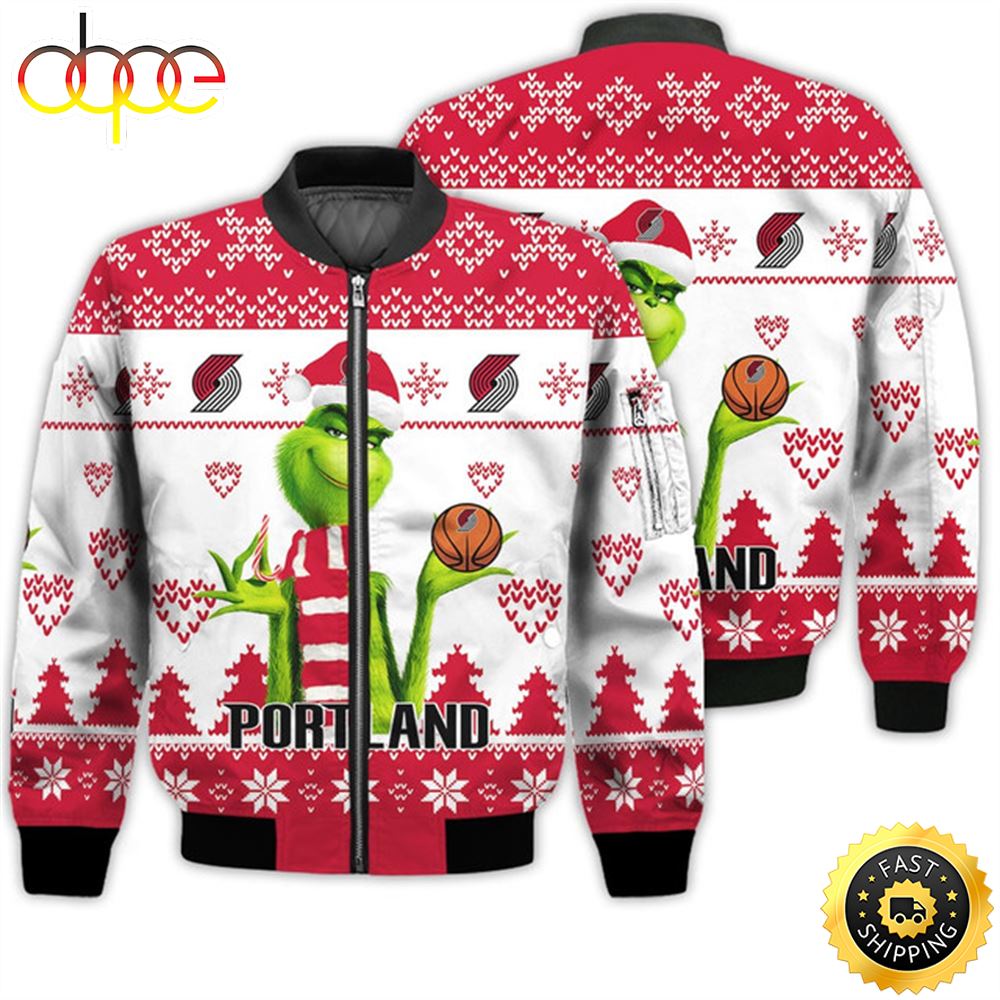 Merry Christmas 2023 Ugly Unisex The National Basketball Association American Grinch Cute Trail Blazers 3D Bomber Jacket Vyrqvy.jpg