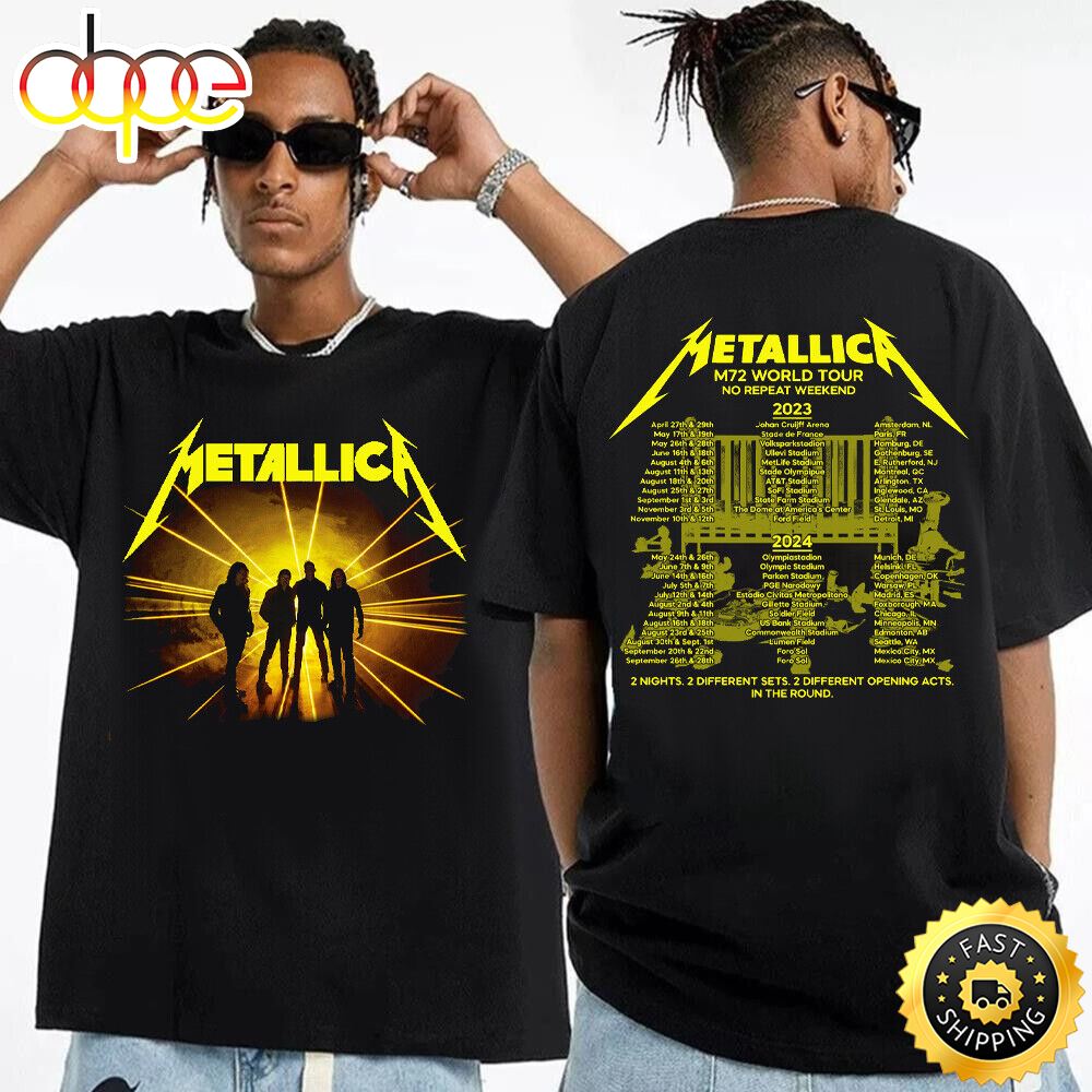 Metallica Band M72 World Tour 2023 No Repeat Weekend T Shirt Yyb3eg