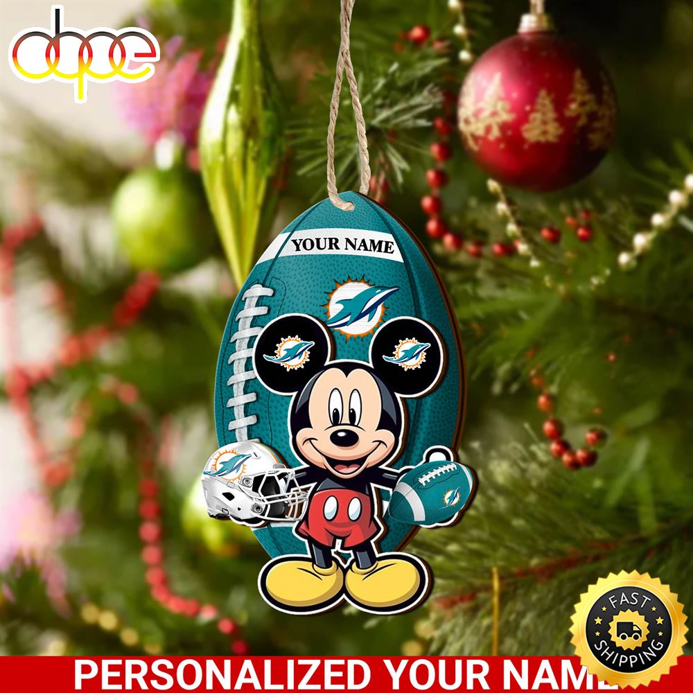 Miami Dolphins And Mickey Mouse Ornament Personalized Your Name