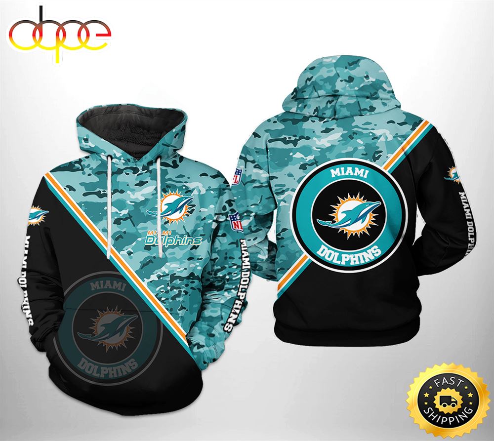 Miami Dolphins NFL Camo Team 3D Printed HoodieZipper Hoodie