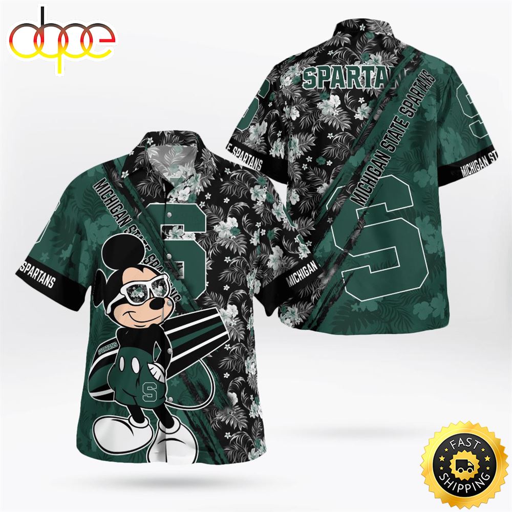 Michigan State Spartans Mickey Mouse Floral Short Sleeve Hawaii Shirt