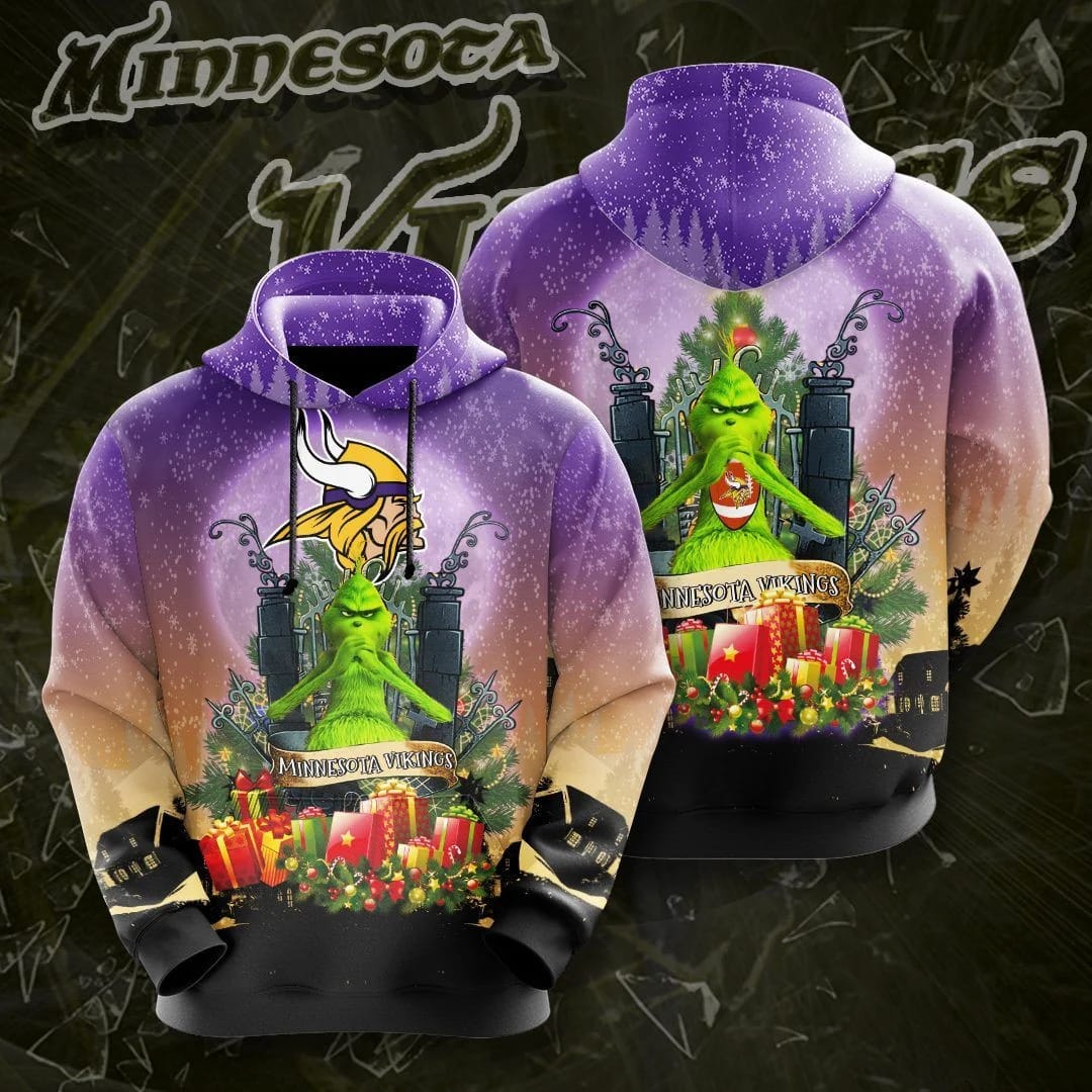 Minnesota Vikings Grinch Christmas Theme All Over Print 3D Galaxy Hoodie Hsf1yb