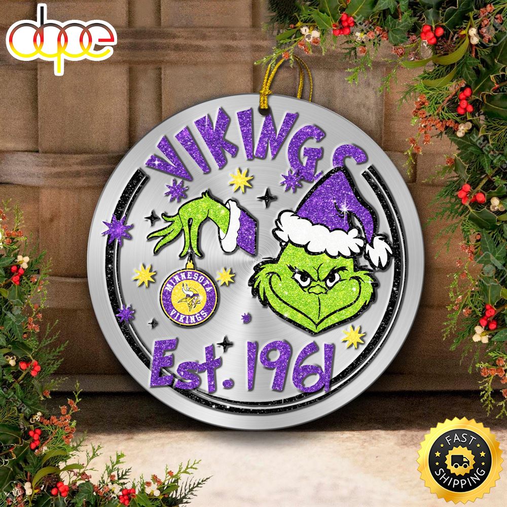 Minnesota Vikings Grinch Circle Ornaments Christmas Sgkmbw