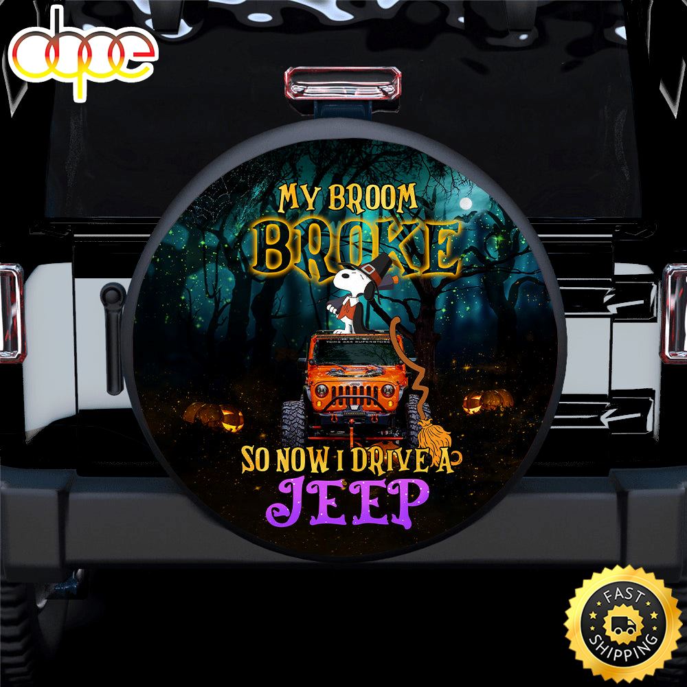 My Broom Brock So I Drive A Jeep Snoopy Halloween Car Spare Tire Covers Gift For Campers Zbrcyz