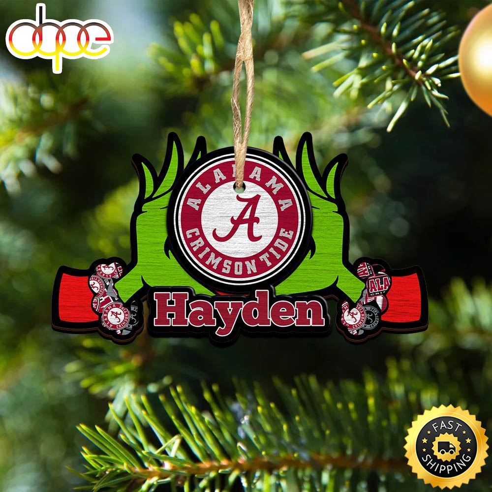 NCAA Alabama Crimson Tide Grinch Christmas Ornament Personalized Your Name