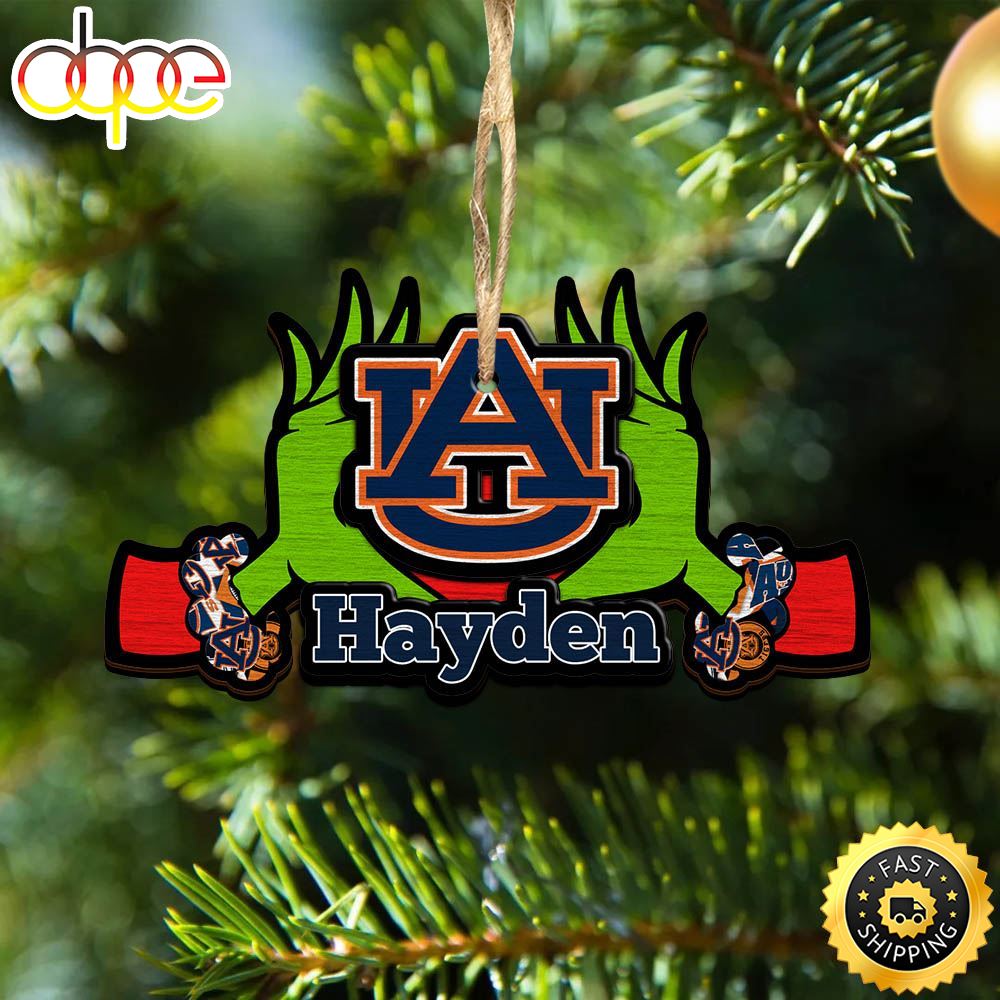 NCAA Auburn Tigers Grinch Christmas Ornament Personalized Your Name