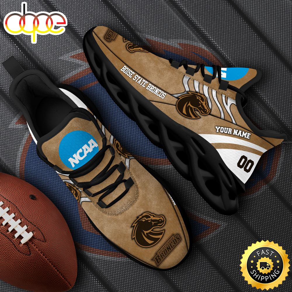 NCAA Boise State Broncos Black Max Soul Shoes, White Max Soul Shoes Custom Your Name And Number