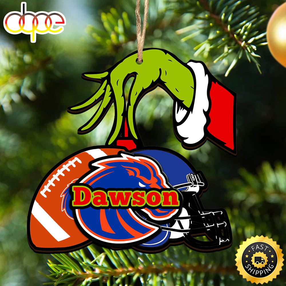 Boise State Broncos Personalized Your Name Grinch And Football Ornament