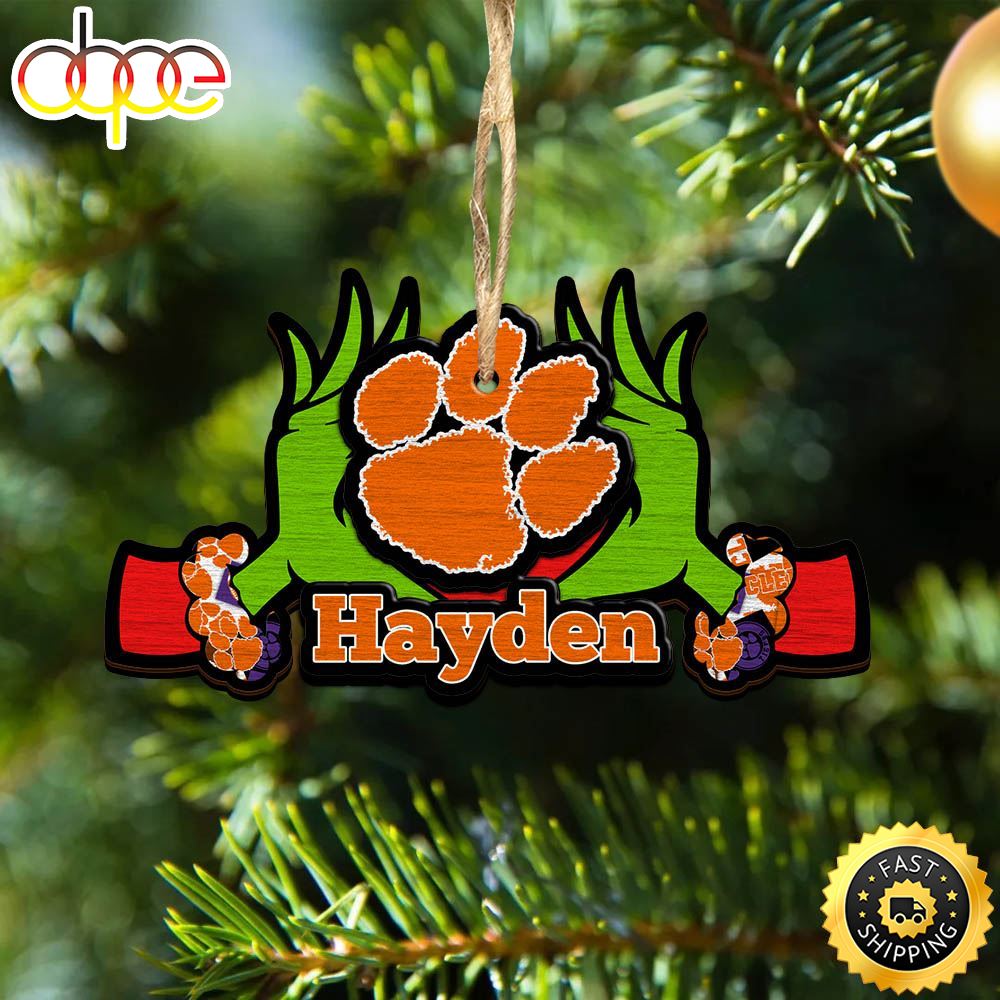 NCAA Clemson Tigers Grinch Christmas Ornament Personalized Your Name