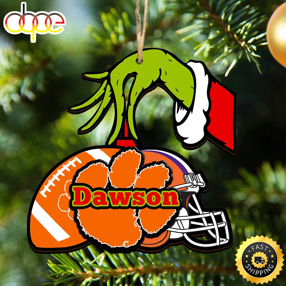 Clemson Tigers Personalized Your Name Grinch And Football Ornament