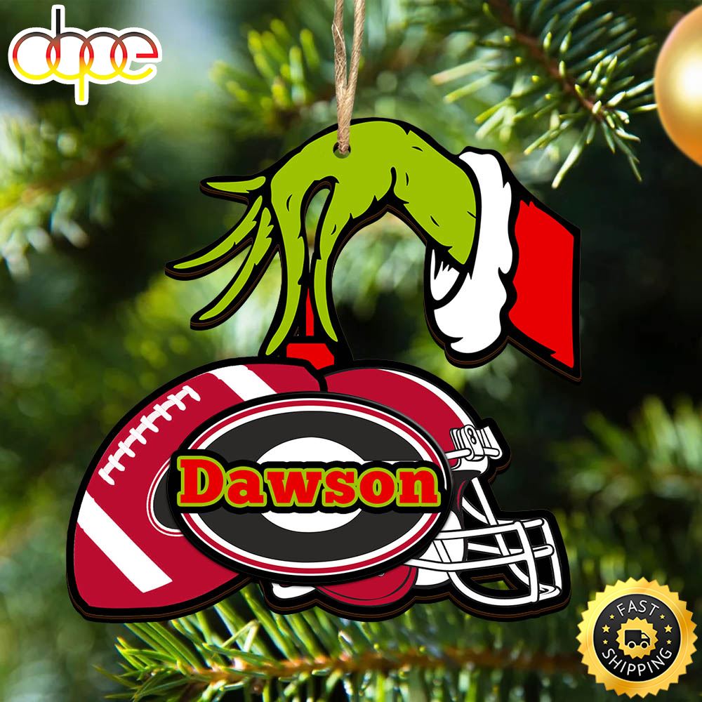 Georgia Bulldogs Personalized Your Name Grinch And Football Ornament