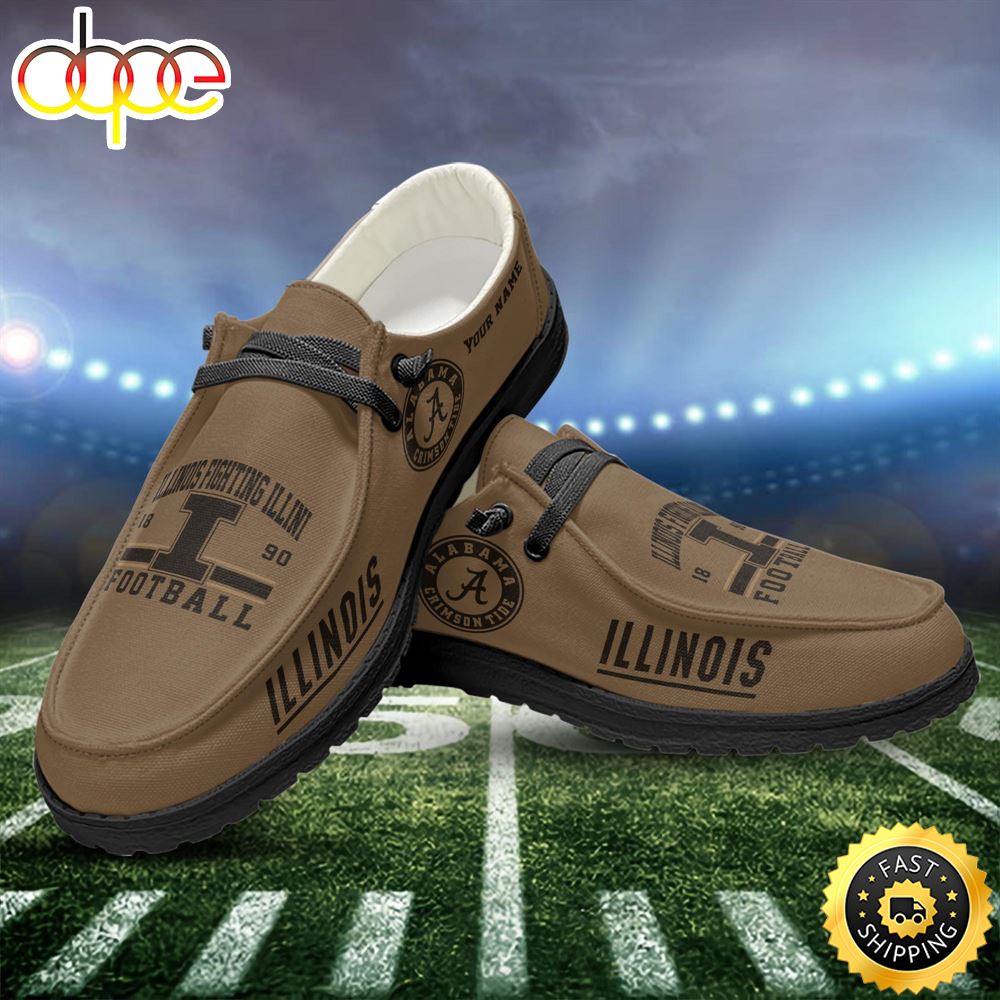NCAA Illinois Fighting Illini Team H-D Shoes Custom Your Name Football Team Shoes For Fan