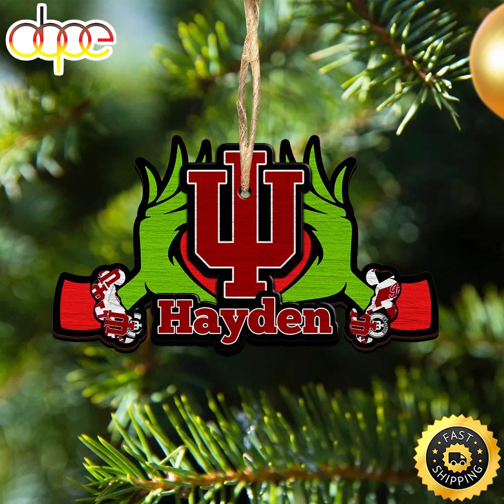 NCAA Indiana Hoosiers Grinch Christmas Ornament Personalized Your Name