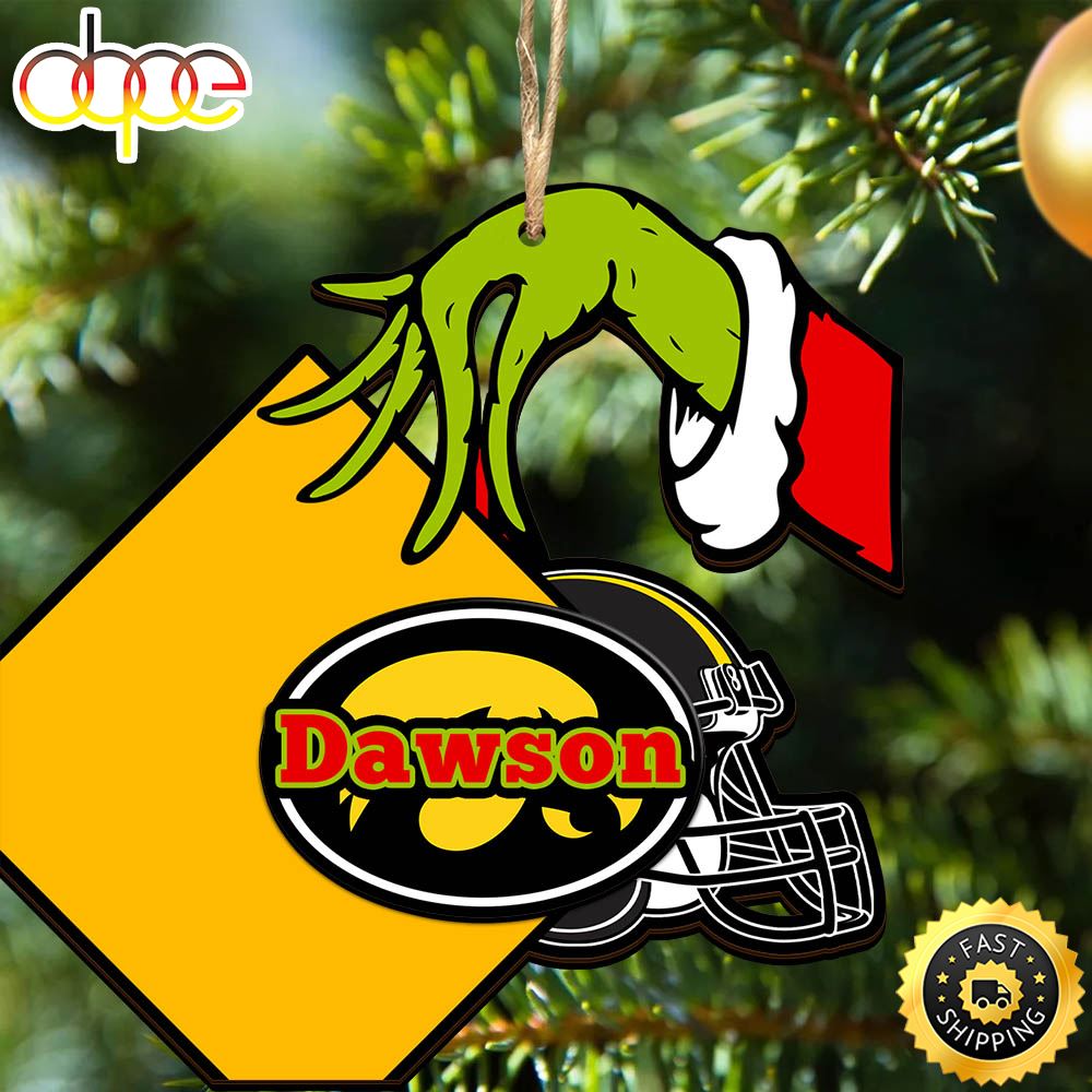 Iowa Hawkeyes Personalized Your Name Grinch And Football Ornament