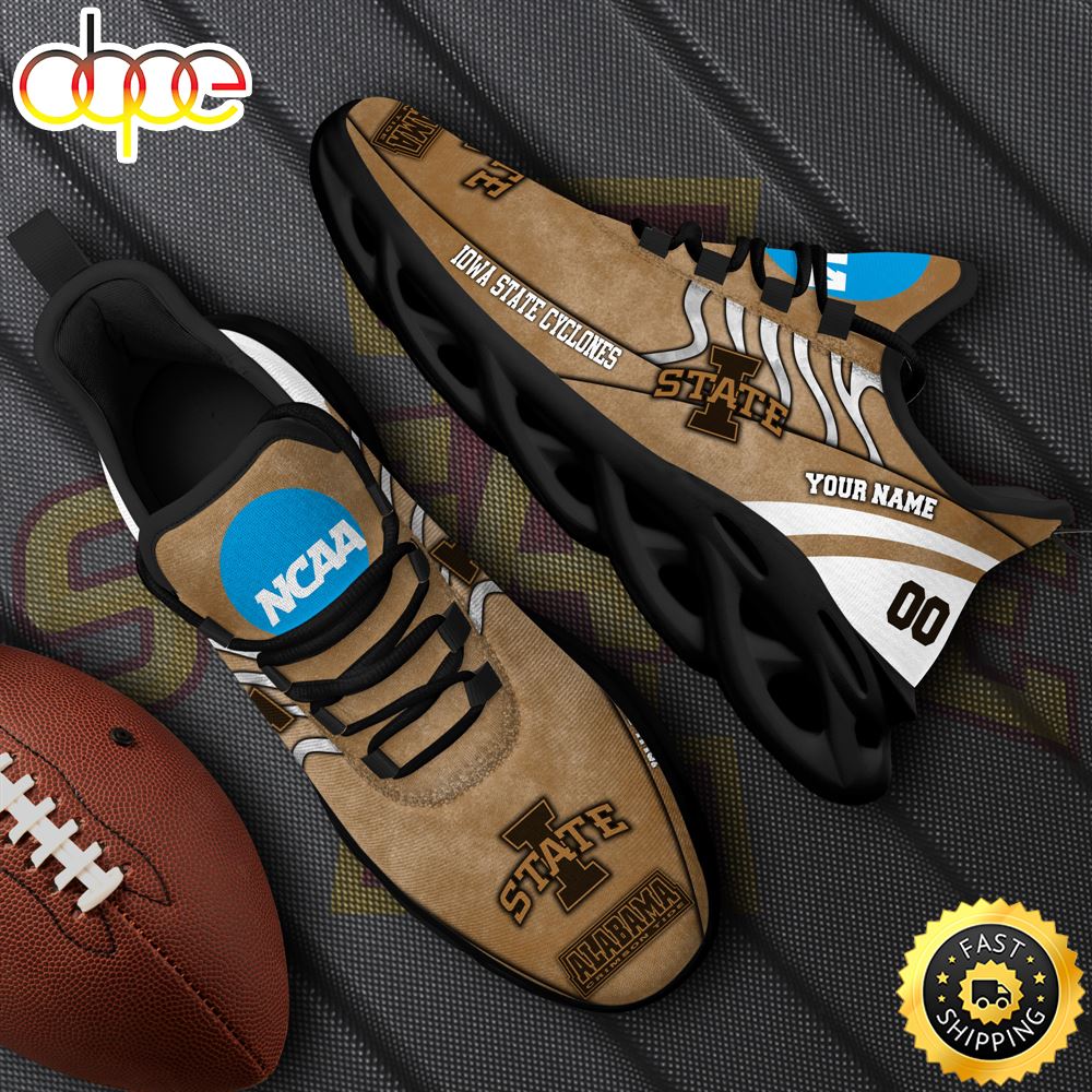NCAA Iowa State Cyclones Black Max Soul Shoes, White Max Soul Shoes Custom Your Name And Number