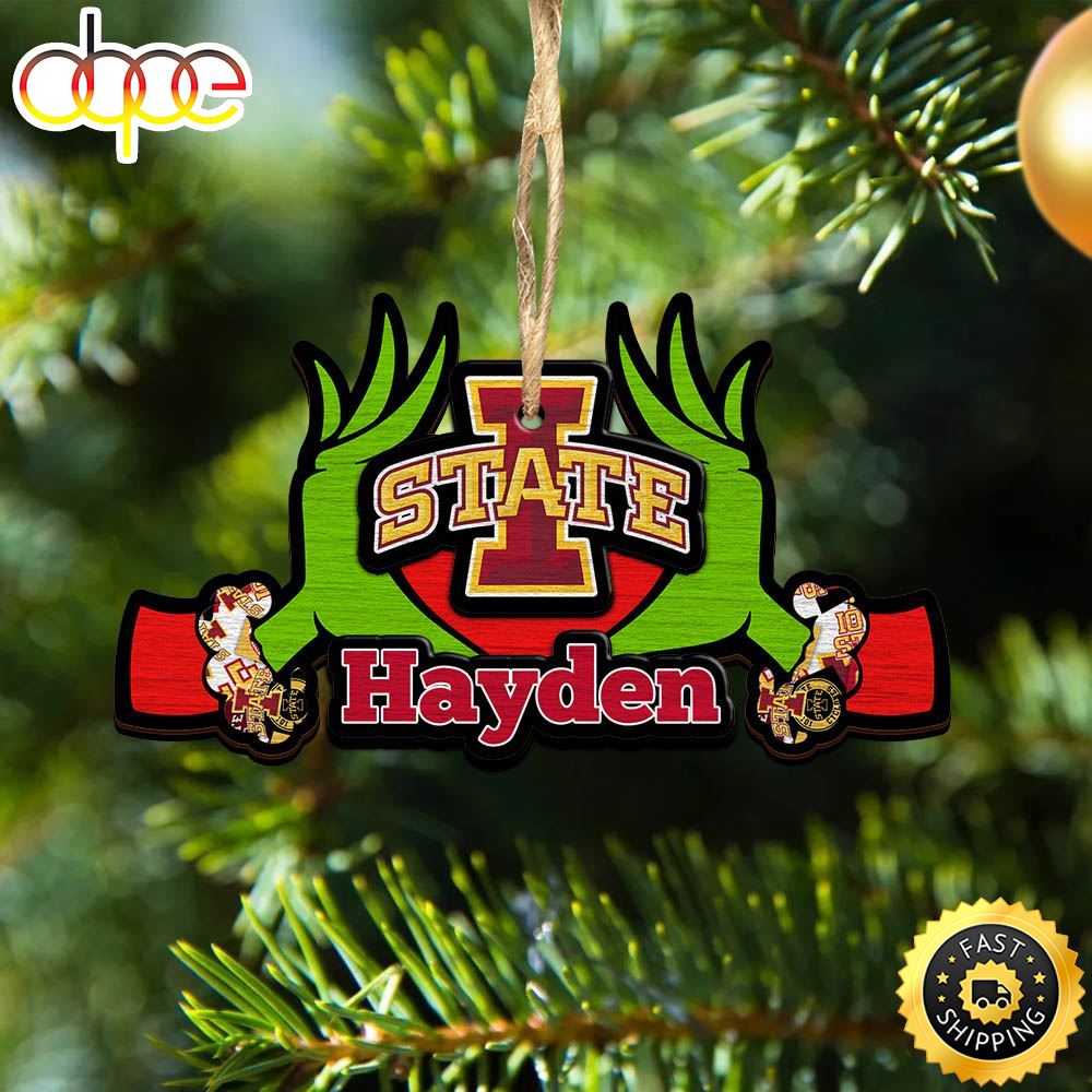 NCAA Iowa State Cyclones Grinch Christmas Ornament Personalized Your Name