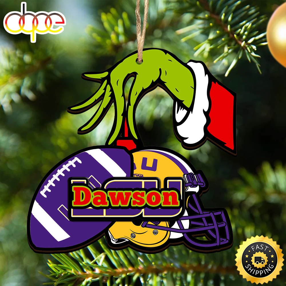 LSU TIGERS Personalized Your Name Grinch And Football Ornament