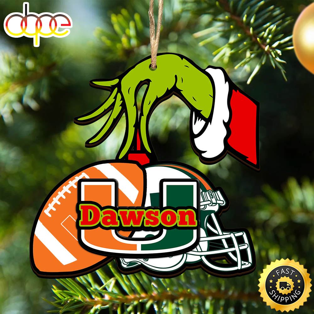 Miami Hurricanes Personalized Your Name Grinch And Football Ornament