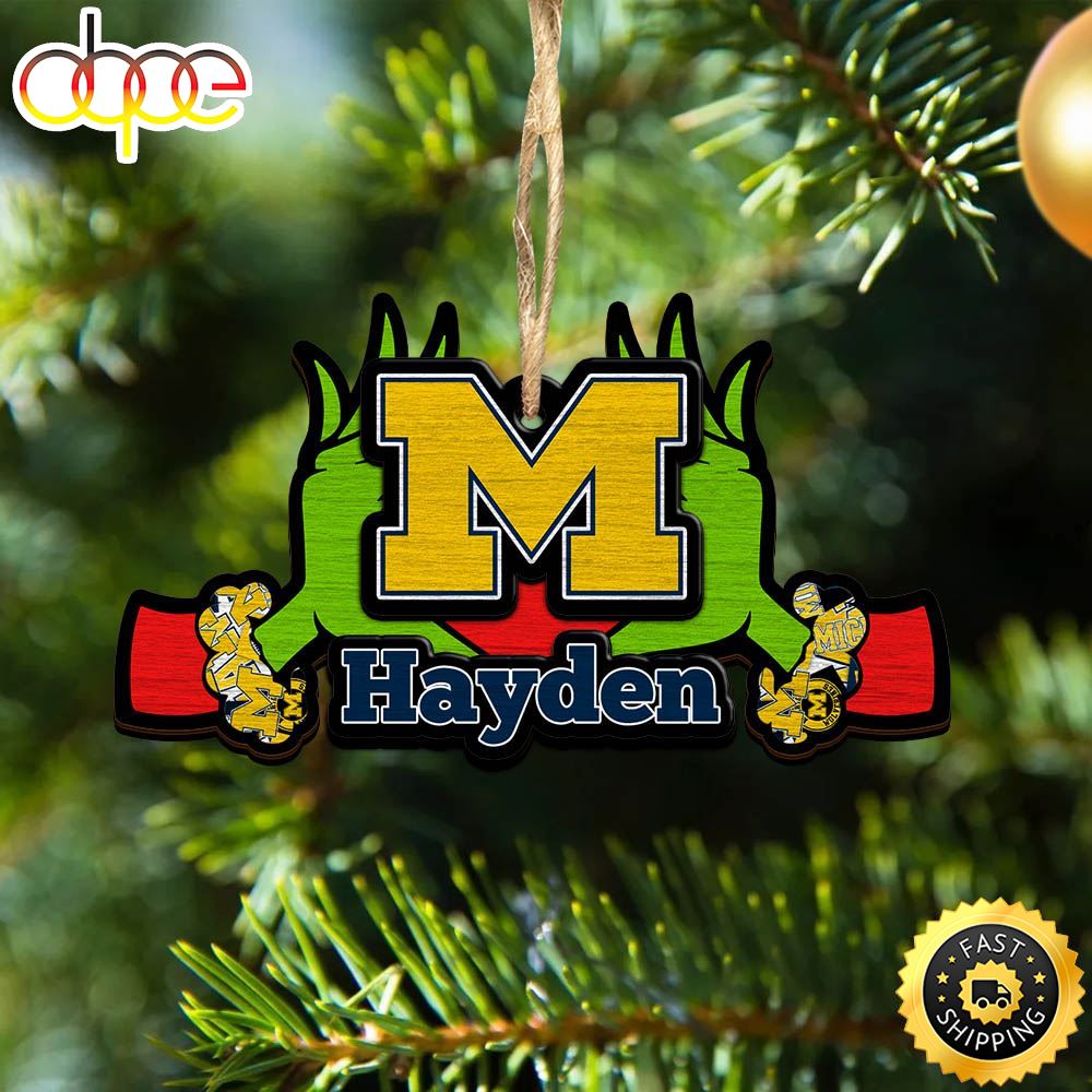 NCAA Michigan Wolverines Grinch Christmas Ornament Personalized Your Name