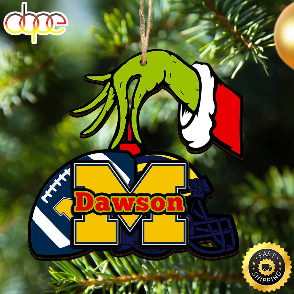 Michigan Wolverines Personalized Your Name Grinch And Football Ornament