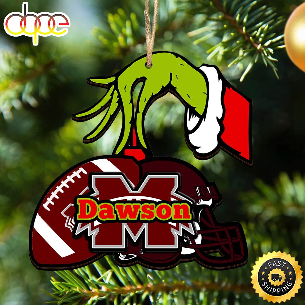 NCAA Mississippi State Bulldogs Personalized Your Name Grinch And Football Ornament Mij20s.jpg