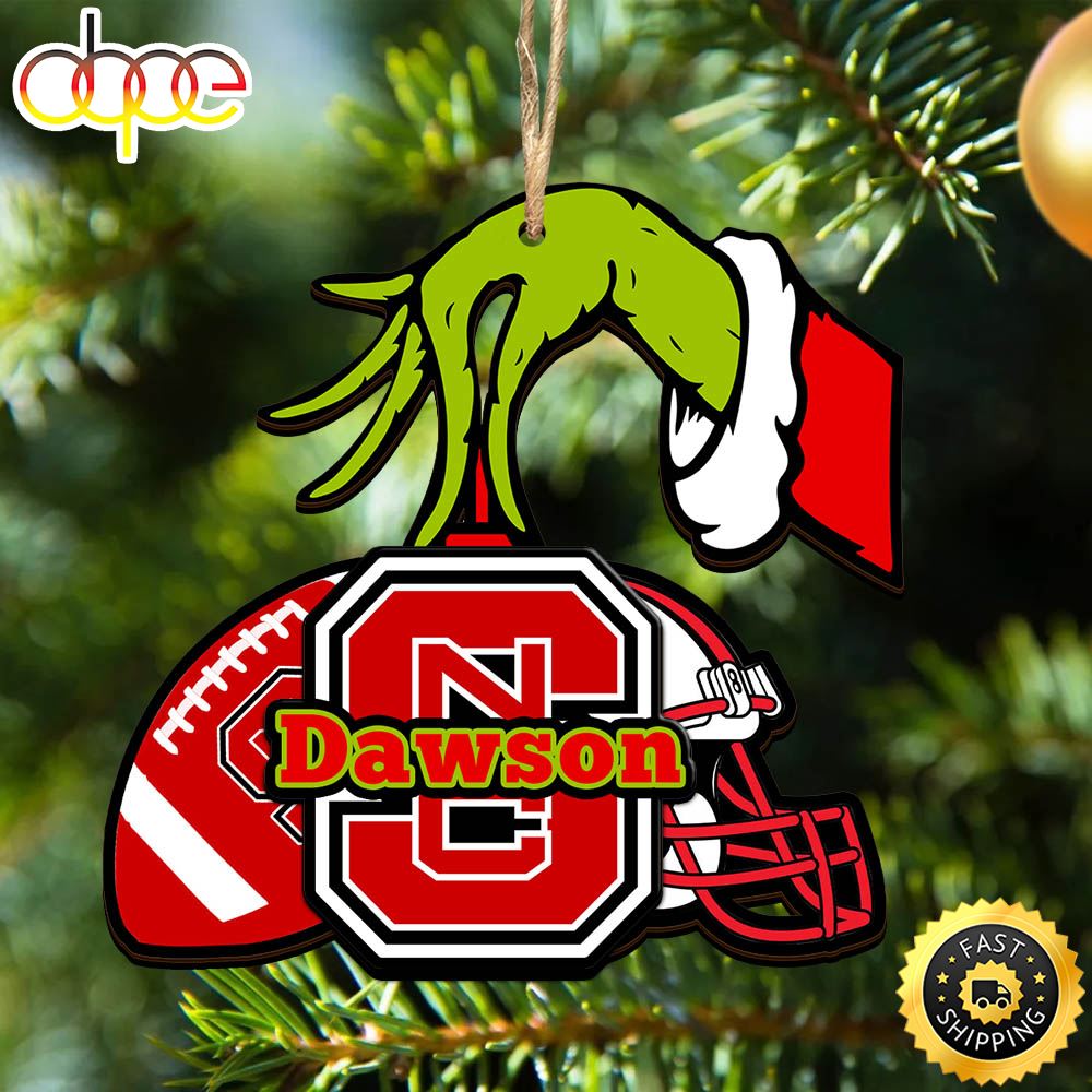 NC State Wolfpack Personalized Your Name Grinch And Football Ornament