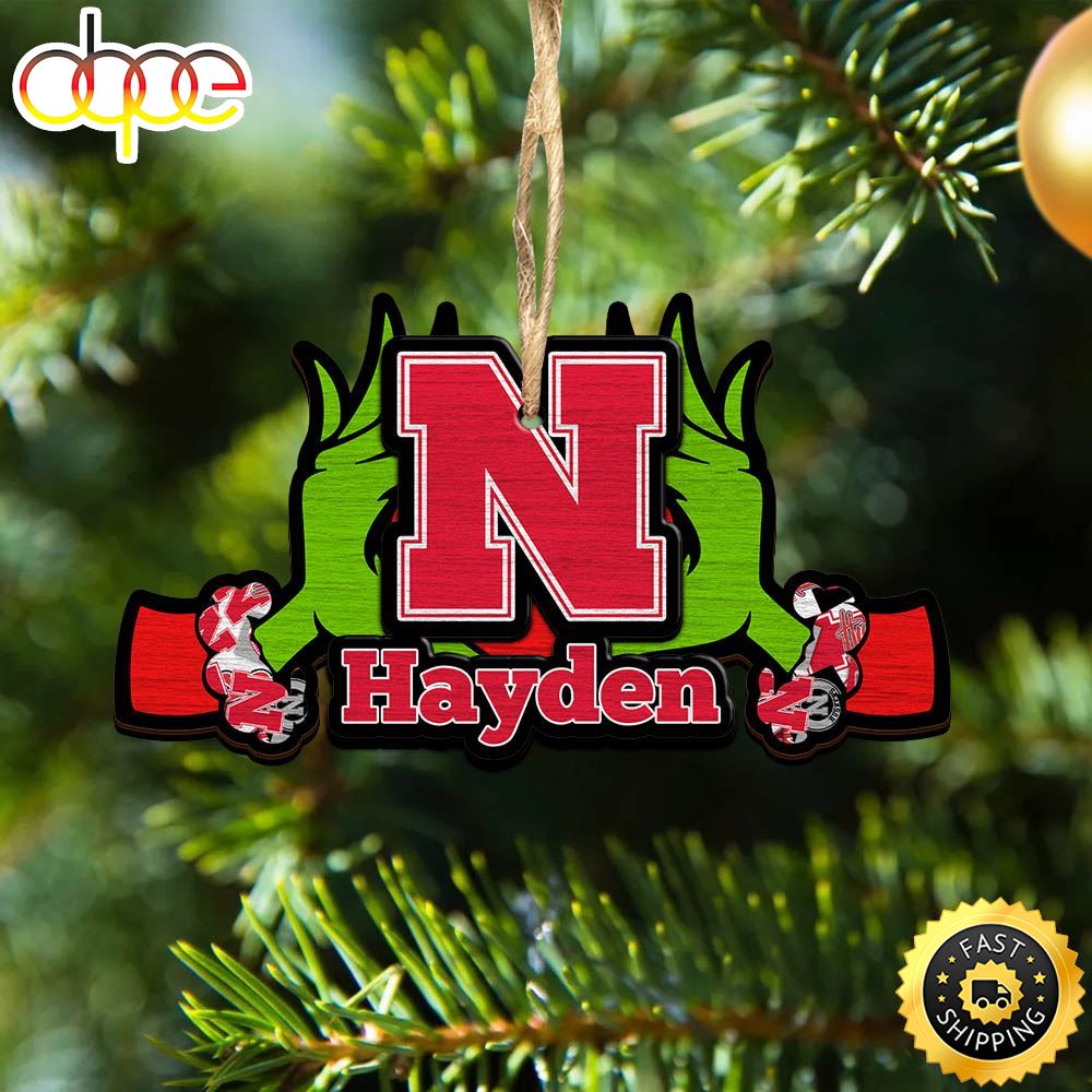 NCAA Nebraska Cornhuskers Grinch Christmas Ornament Personalized Your Name