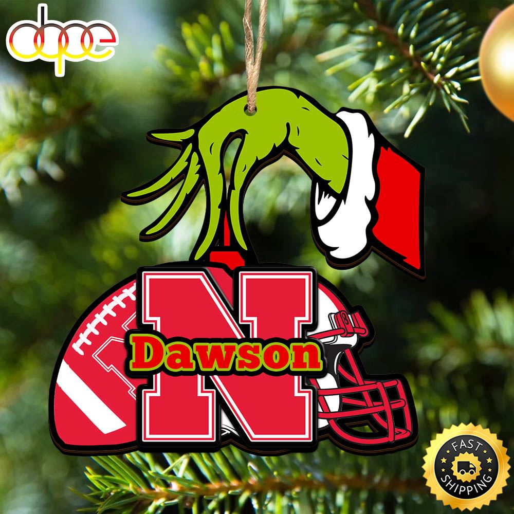 Nebraska Cornhuskers Personalized Your Name Grinch And Football Ornament