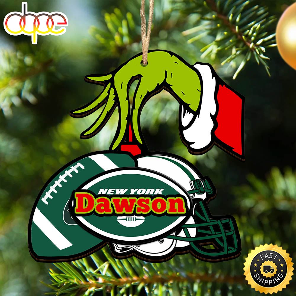 New York Jets Personalized Your Name Grinch And Football Ornament